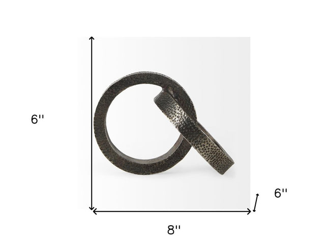Two Ring Gray Hammered Metal Sculpture