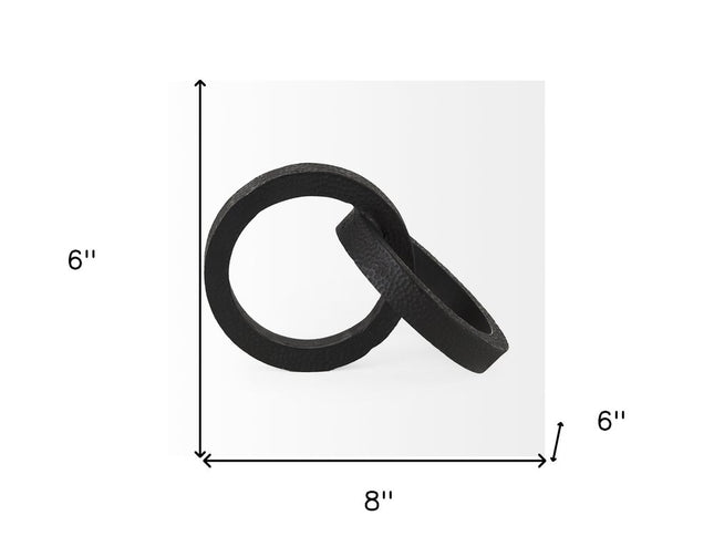 Two Ring Black Hammered Metal Sculpture