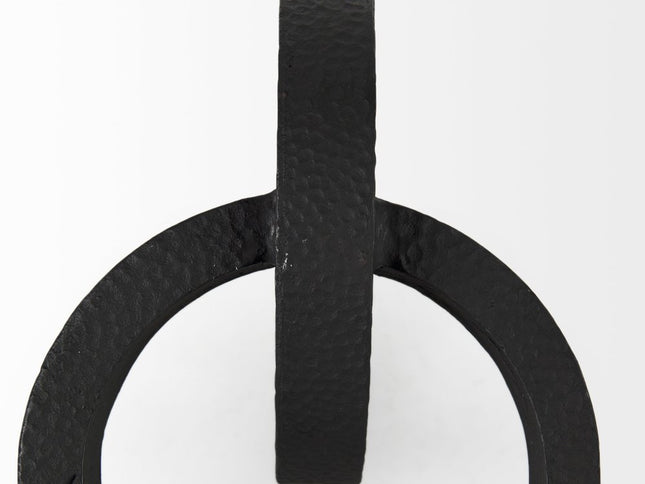 Two Ring Black Hammered Metal Sculpture