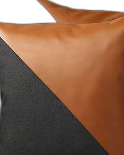 Set of Two 18" Black And Brown Faux Leather And Fabric Throw Pillow Covers