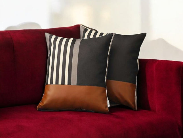 Set Of Two 18 X 18 Black And Tan Polyester Throw Pillow Cover