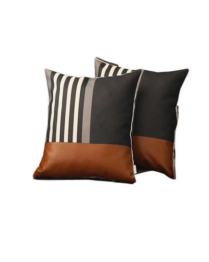 Set Of Two 18 X 18 Black And Tan Polyester Throw Pillow Cover