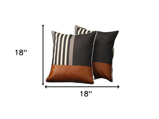 Set Of Two 18 X 18 Black And Tan Polyester Throw Pillow Cover