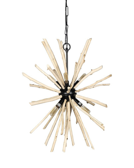 Wood And Metal Starburst Six Bulb Hanging Light