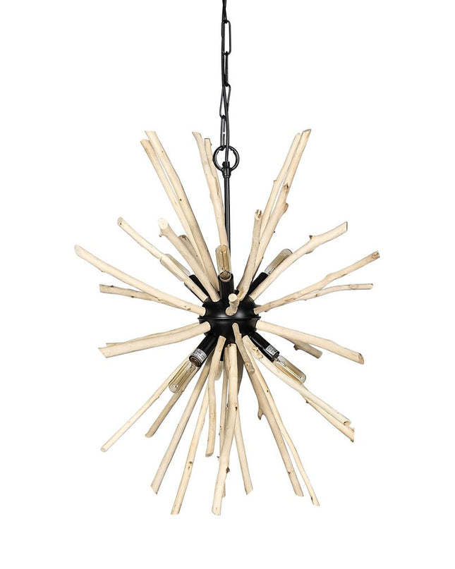 Wood And Metal Starburst Six Bulb Hanging Light