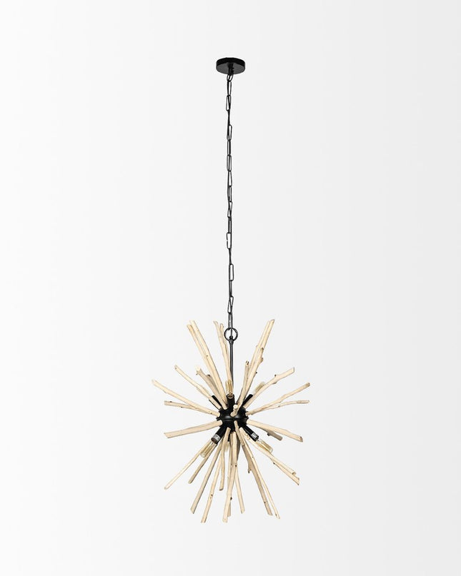 Wood And Metal Starburst Six Bulb Hanging Light