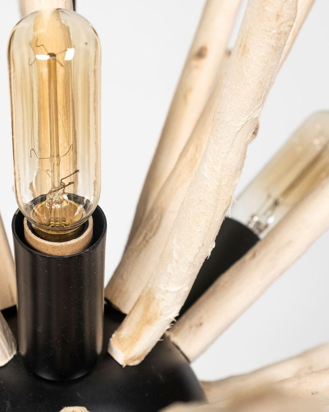 Wood And Metal Starburst Six Bulb Hanging Light