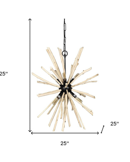Wood And Metal Starburst Six Bulb Hanging Light