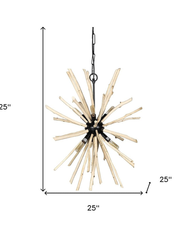 Wood And Metal Starburst Six Bulb Hanging Light