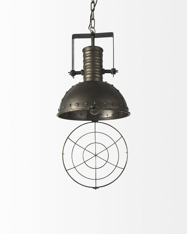 Industrial Caged Black Metal Hanging Light
