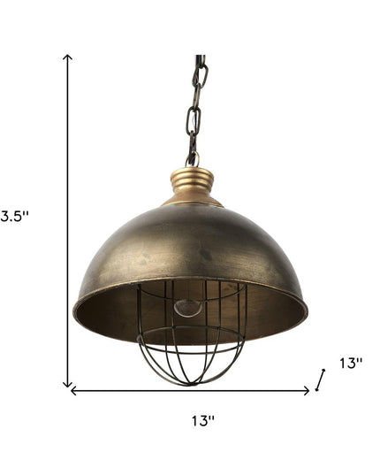 Distressed Bronze Metal Dome Hanging Light
