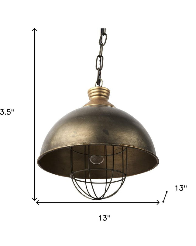 Distressed Bronze Metal Dome Hanging Light