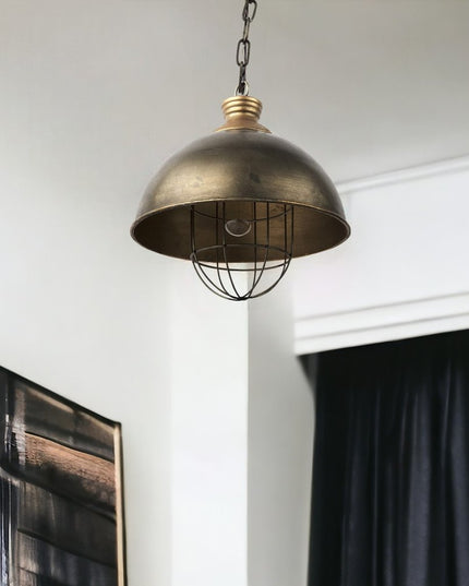 Distressed Bronze Metal Dome Hanging Light