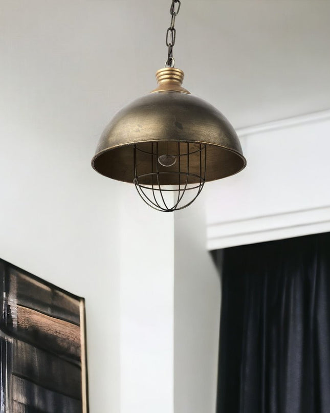 Distressed Bronze Metal Dome Hanging Light
