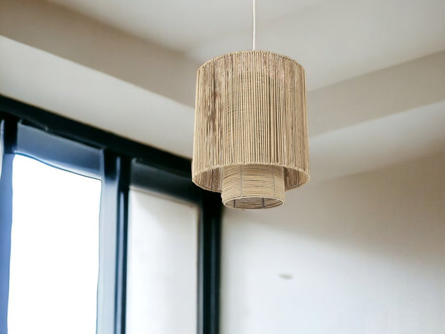 Natural Cane Cylindrical Hanging Pendant Light