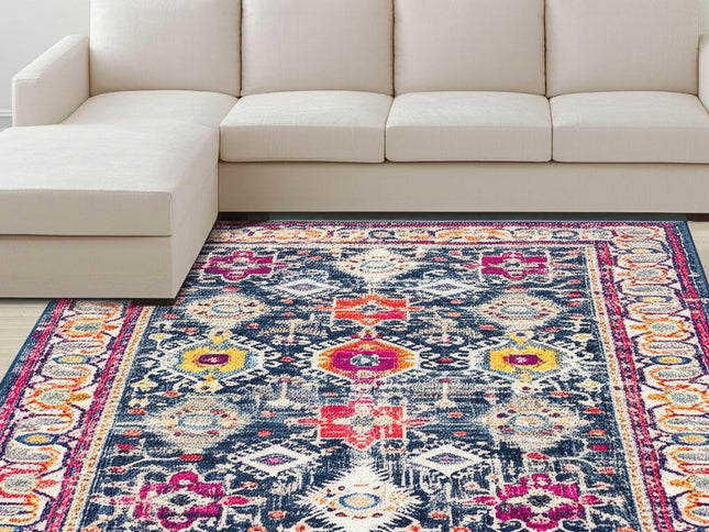 9' X 13' Navy Traditional Decorative Area Rug