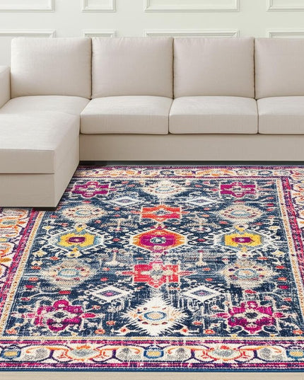 9' X 13' Navy Traditional Decorative Area Rug