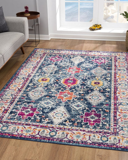 9' X 13' Navy Traditional Decorative Area Rug