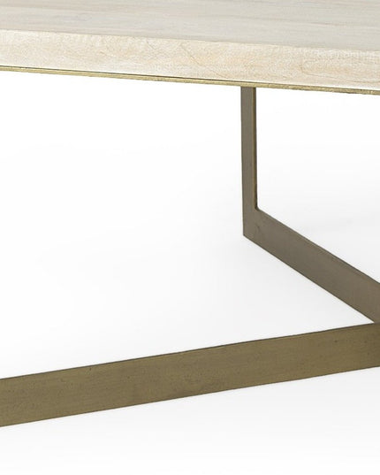 34" Beige Wood and Metal Square Coffee Table