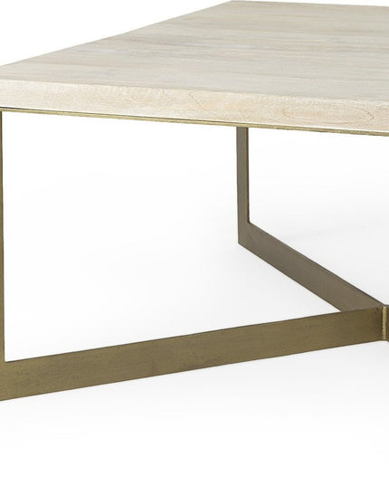 34" Beige Wood and Metal Square Coffee Table