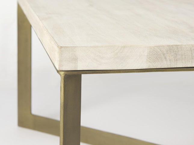 34" Beige Wood and Metal Square Coffee Table