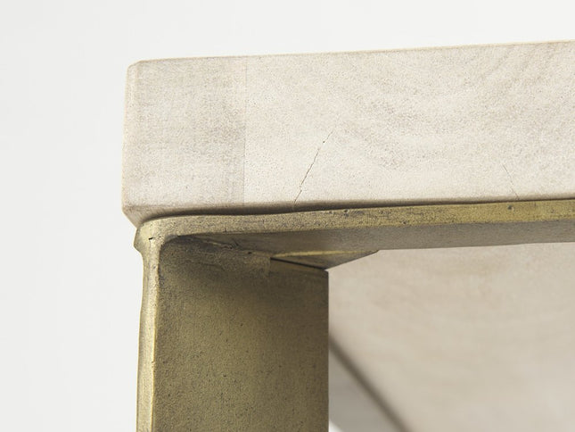 34" Beige Wood and Metal Square Coffee Table