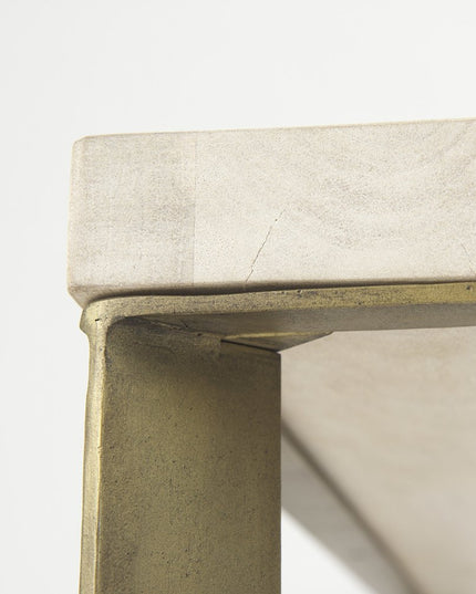 34" Beige Wood and Metal Square Coffee Table