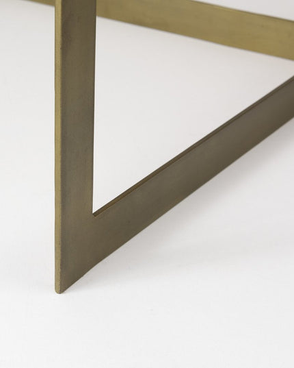 34" Beige Wood and Metal Square Coffee Table