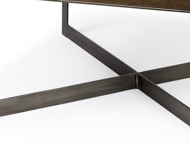 34" Brown Solid Wood and Metal Square Coffee Table
