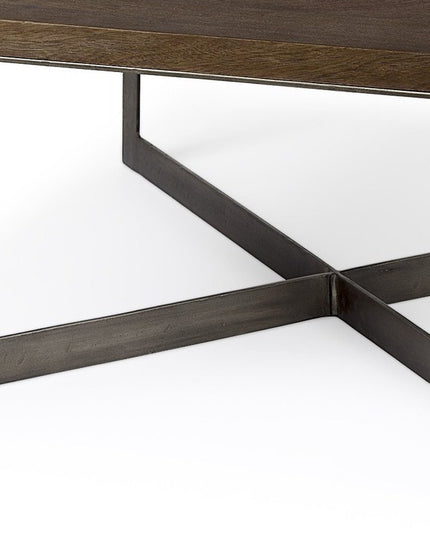 34" Brown Solid Wood and Metal Square Coffee Table