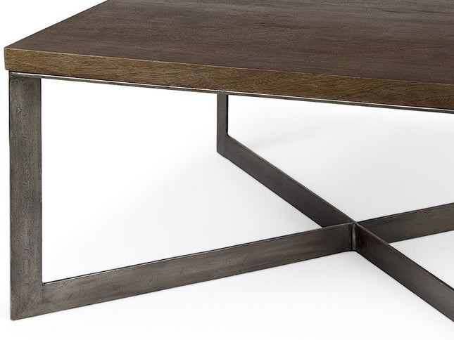 34" Brown Solid Wood and Metal Square Coffee Table