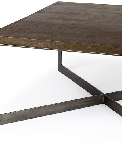 34" Brown Solid Wood and Metal Square Coffee Table