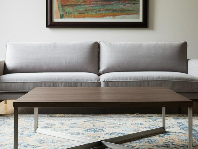 34" Brown Solid Wood and Metal Square Coffee Table