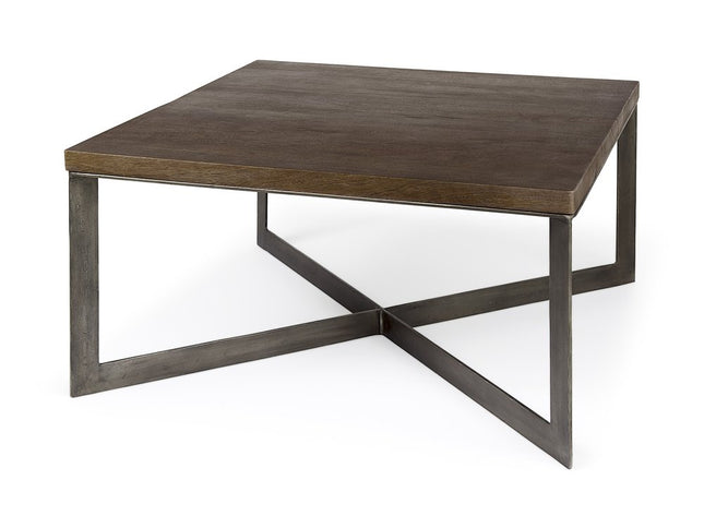 34" Brown Solid Wood and Metal Square Coffee Table