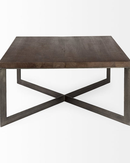 34" Brown Solid Wood and Metal Square Coffee Table