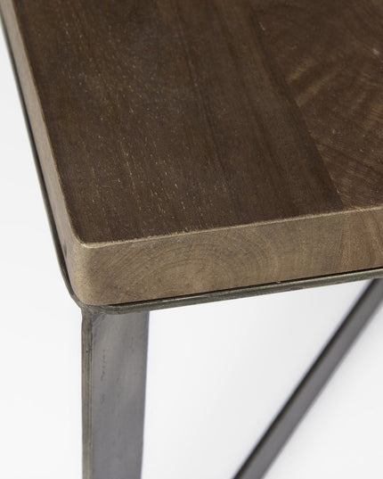 34" Brown Solid Wood and Metal Square Coffee Table