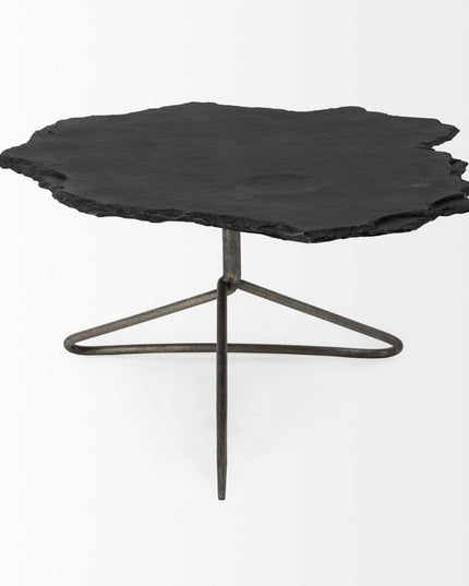 33" Black Wood and Metal Round Pedestal Coffee Table