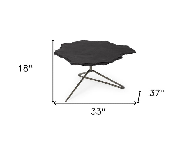 33" Black Wood and Metal Round Pedestal Coffee Table