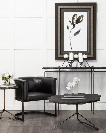 33" Black Wood and Metal Round Pedestal Coffee Table