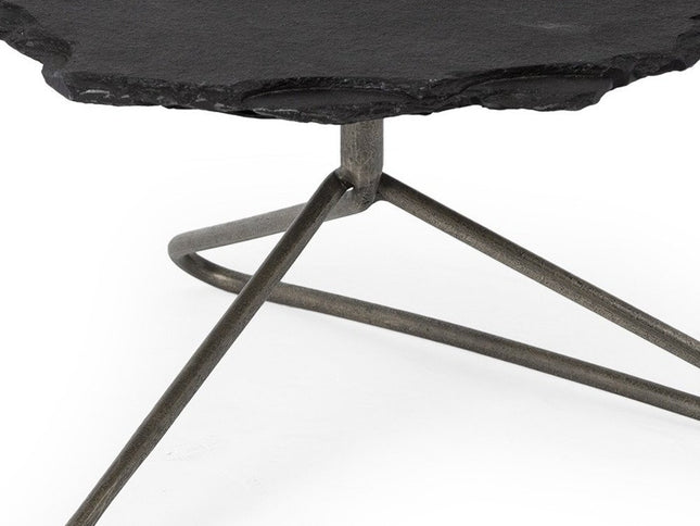 33" Black Wood and Metal Round Pedestal Coffee Table