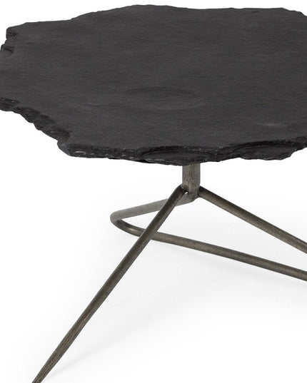 33" Black Wood and Metal Round Pedestal Coffee Table