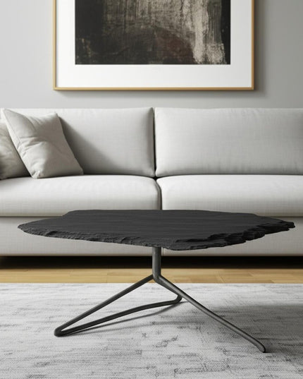 33" Black Wood and Metal Round Pedestal Coffee Table