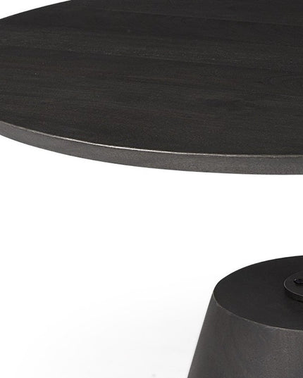 32" Dark Brown and Black Solid Wood and Iron Round Pedestal Coffee Table