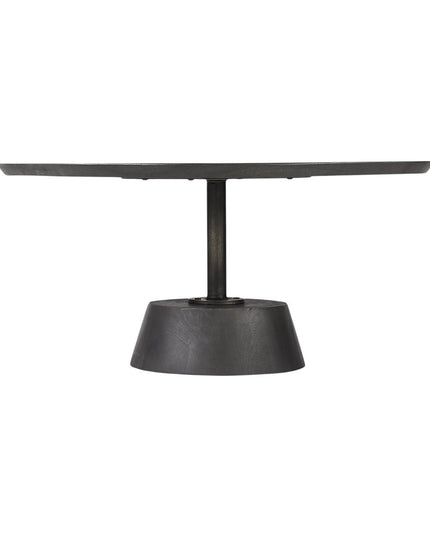 32" Dark Brown and Black Solid Wood and Iron Round Pedestal Coffee Table