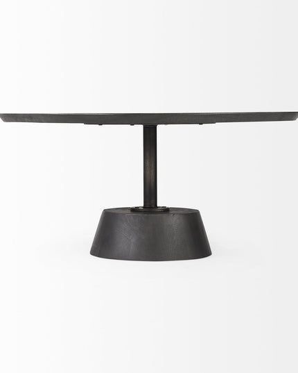 32" Dark Brown and Black Solid Wood and Iron Round Pedestal Coffee Table