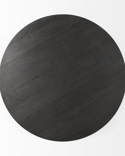 32" Dark Brown and Black Solid Wood and Iron Round Pedestal Coffee Table