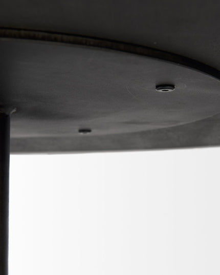 32" Dark Brown and Black Solid Wood and Iron Round Pedestal Coffee Table