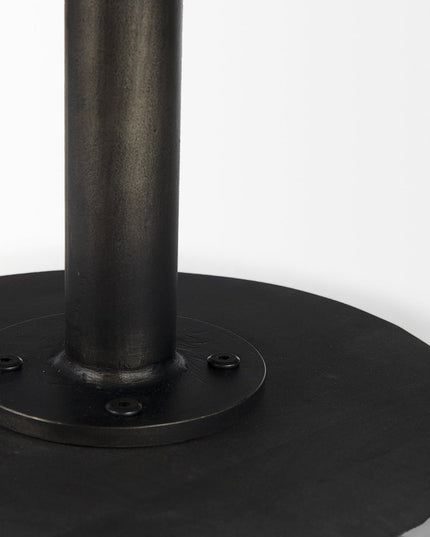 32" Dark Brown and Black Solid Wood and Iron Round Pedestal Coffee Table