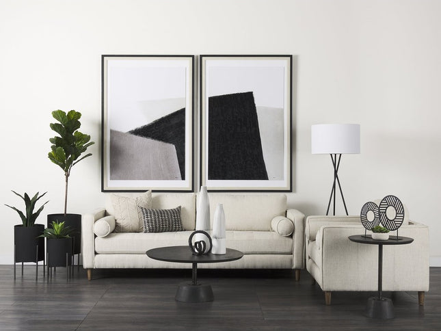 32" Dark Brown and Black Solid Wood and Iron Round Pedestal Coffee Table