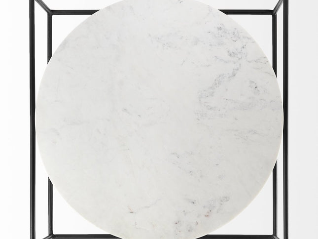 36" White and Black Genuine Marble and Metal Square Frame Coffee Table